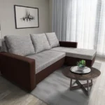 Fáraó sarokkanapé barna bőr világosszürke zsákszövet