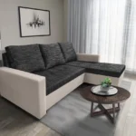 Fáraó sarokkanapé bézs bőr sötétszürke zsákszövet