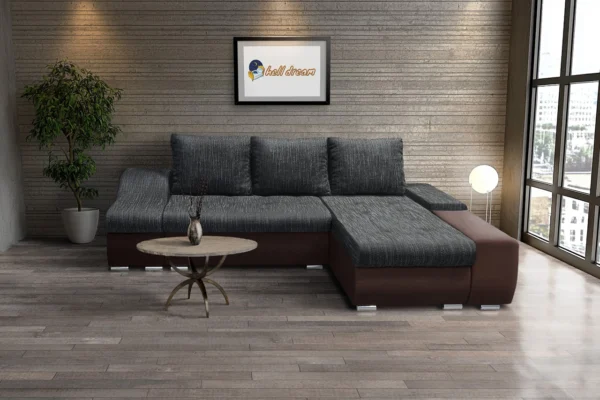 Róma l alakú sarokülő kicsi barna bőr sötétszürke zsákszövet