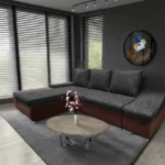 Róma sarokkanapé nagy barna bőr sötétszürke zsákszövet