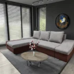 Róma sarokkanapé nagy barna bőr világosszürke zsákszövet