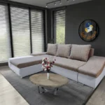 Róma sarokkanapé nagy fehér bőr világosbarna zsákszövet