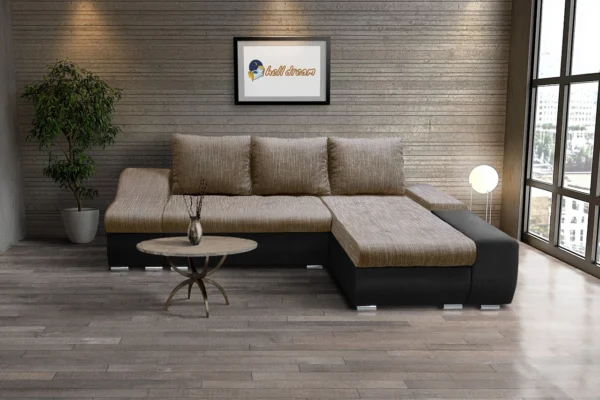 Róma l alakú sarokülő kicsi fekete bőr világosbarna zsákszövet