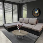 Róma sarokkanapé nagy fekete bőr világosbarna zsákszövet