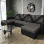 WOW U alakú sarokkanapé fekete - kvarcszürke szövet