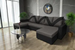 WOW U alakú sarokkanapé fekete - kvarcszürke szövet