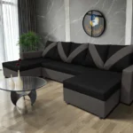 WOW U alakú sarokkanapé kvarcszürke - fekete szövet