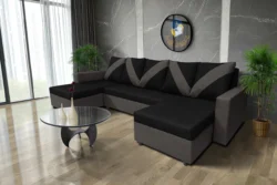 WOW U alakú sarokkanapé kvarcszürke - fekete szövet