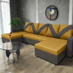 WOW U alakú sarokkanapé kvarcszürke - őszarany szövet