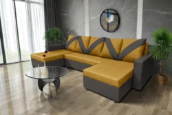 WOW U alakú sarokkanapé kvarcszürke - őszarany szövet