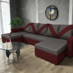 WOW U alakú sarokkanapé ódon borvörös - kvarcszürke szövet