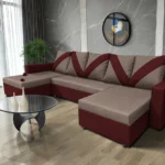 WOW U alakú sarokkanapé ódon borvörös - pasztell taupe szövet