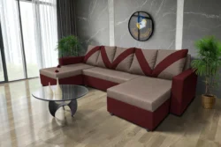 WOW U alakú sarokkanapé ódon borvörös - pasztell taupe szövet