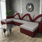 WOW U alakú sarokkanapé ódon borvörös - szamárszürke szövet