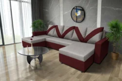 WOW U alakú sarokkanapé ódon borvörös - szamárszürke szövet