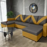 WOW U alakú sarokkanapé őszarany - kvarcszürke szövet