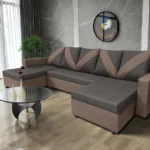 WOW U alakú sarokkanapé pasztell taupe - kvarcszürke szövet