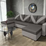 WOW U alakú sarokkanapé szamárszürke - kvarcszürke szövet