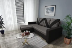 WOW sarokkanapé fekete - kvarcszürke szövet