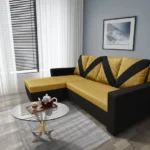 WOW sarokkanapé fekete - őszarany szövet