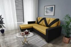 WOW sarokkanapé fekete - őszarany szövet