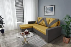 WOW sarokkanapé kvarcszürke - őszarany szövet