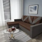 WOW sarokkanapé kvarcszürke - sötét mahagóni szövet