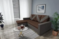 WOW sarokkanapé kvarcszürke - sötét mahagóni szövet