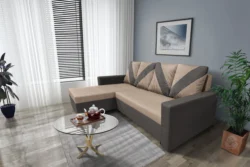 WOW sarokkanapé kvarcszürke - világos fahéj szövet