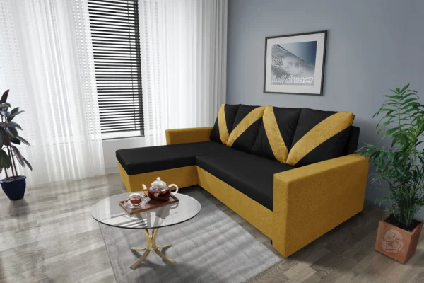 Wow sarokkanapé őszarany - fekete szövet Wow sarokkanapé őszarany - fekete szövet