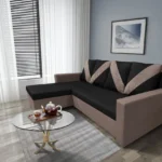 WOW sarokkanapé pasztell taupe - fekete szövet