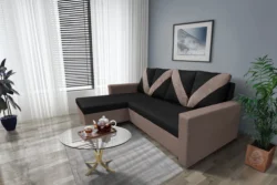 WOW sarokkanapé pasztell taupe - fekete szövet