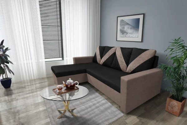 Wow sarokkanapé pasztell taupe - fekete szövet Wow sarokkanapé pasztell taupe - fekete szövet