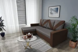 WOW sarokkanapé sötét mahagóni - kvarcszürke szövet