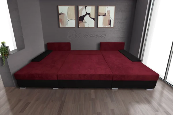 Wixy giga u sarokkanapé fekete és antik rubintvörös színben 405 x 225 cm fantasztikus nagy fekvőfelülettel - image 3