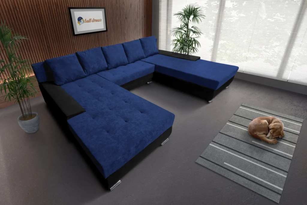 Wixy Giga u sarokkanapé fekete és mély búzavirágkék színben