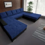 Wixy Giga u sarokkanapé fekete és mély búzavirágkék színben