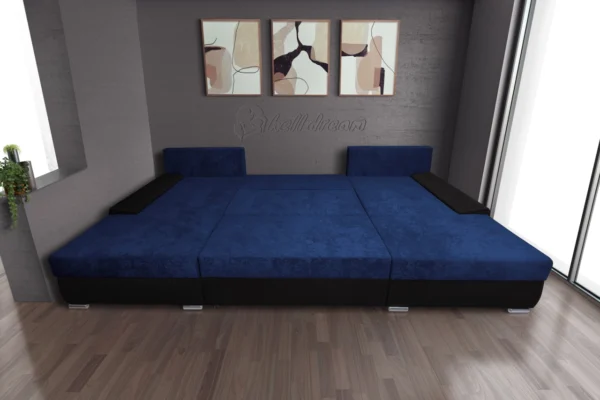 Wixy giga u sarokkanapé fekete és mély búzavirágkék színben 405 x 225 cm fantasztikus nagy fekvőfelülettel - image 3