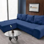 Wixy Silver L alakú sarokkanapé ágyazható mély búzavirágkék színben