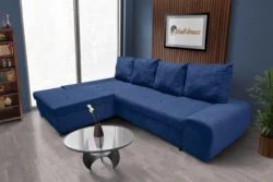 Wixy Silver L alakú sarokkanapé ágyazható mély búzavirágkék színben