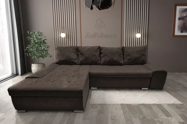 Wixy silver l alakú sarokkanapé ágyazható mély mályvabarna színben