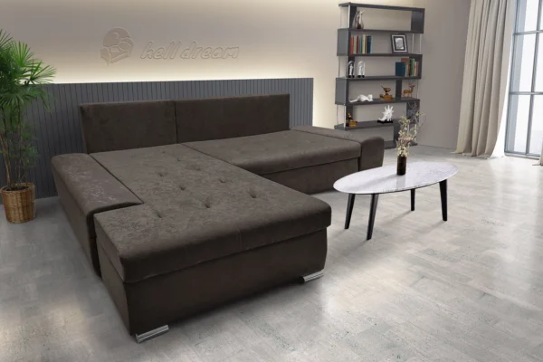 Wixy silver l alakú sarokkanapé ágyazható mély mályvabarna színben