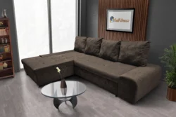 Wixy Silver L alakú sarokkanapé ágyazható mély mályvabarna színben