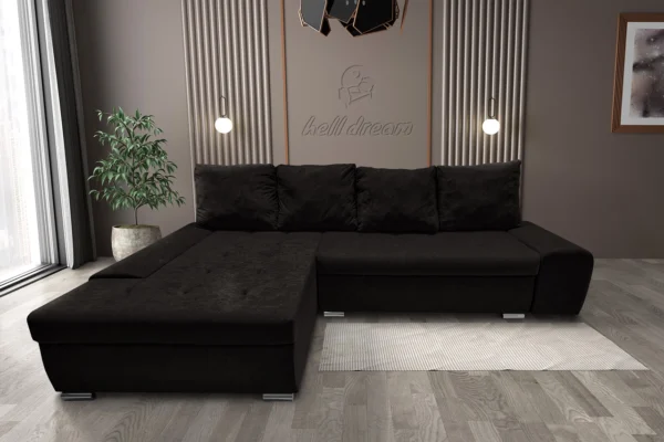 Wixy silver l alakú sarokkanapé ágyazható sejtelmes fekete színben