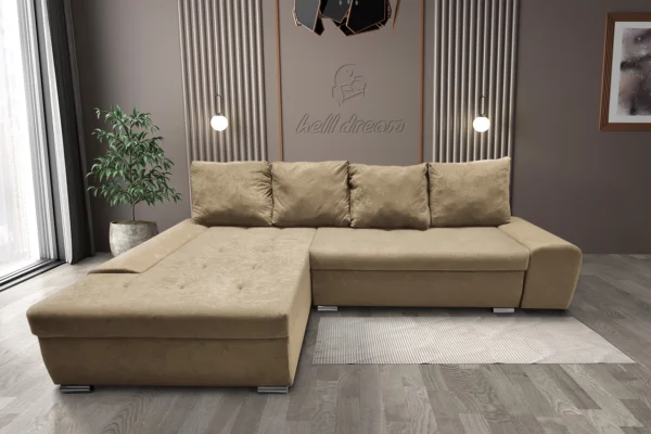 Wixy silver l alakú sarokkanapé ágyazható szafarisárga színben