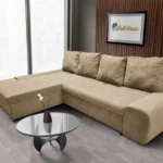 Wixy Silver L alakú sarokkanapé ágyazható szafarisárga színben