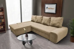 Wixy Silver L alakú sarokkanapé ágyazható szafarisárga színben