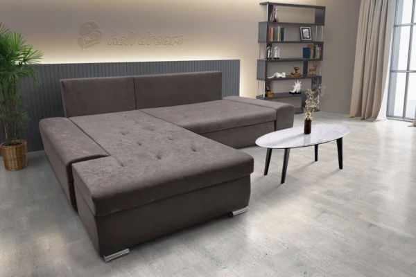 Wixy silver l alakú sarokkanapé ágyazható taupe szürke színben