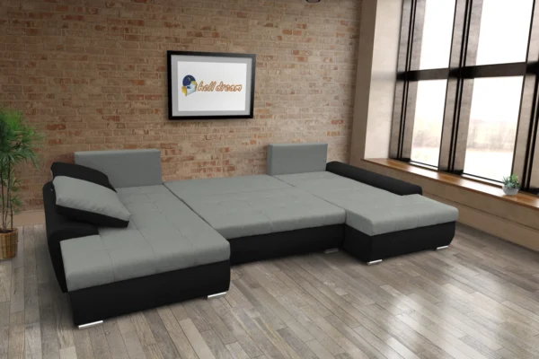 Wixy u form fekete és óezüst ágyazható ülőgarnitúra