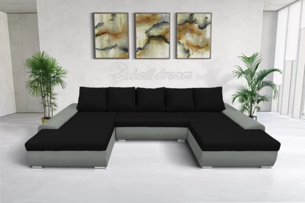 Wixy u form óezüst és fekete ágyazható ülőgarnitúra